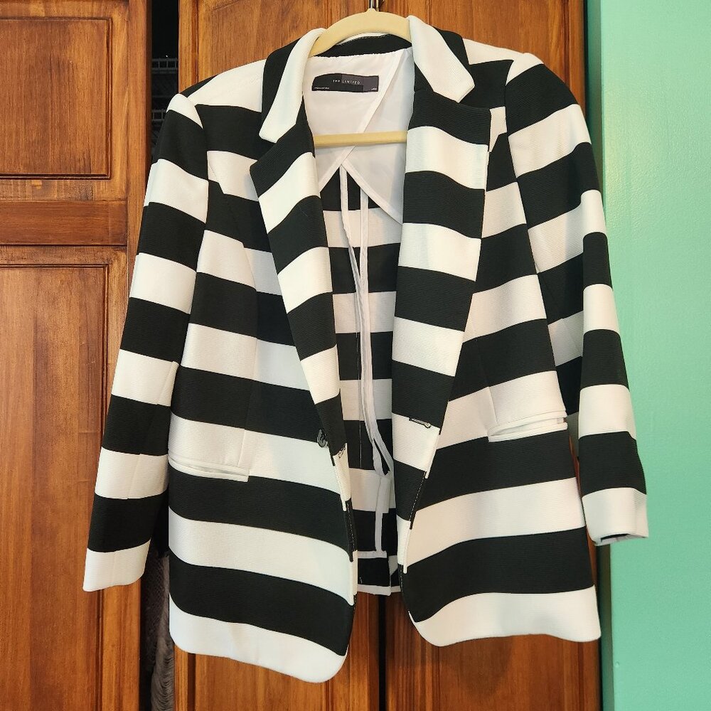 Large The Limited Black and White Stripped Blazer